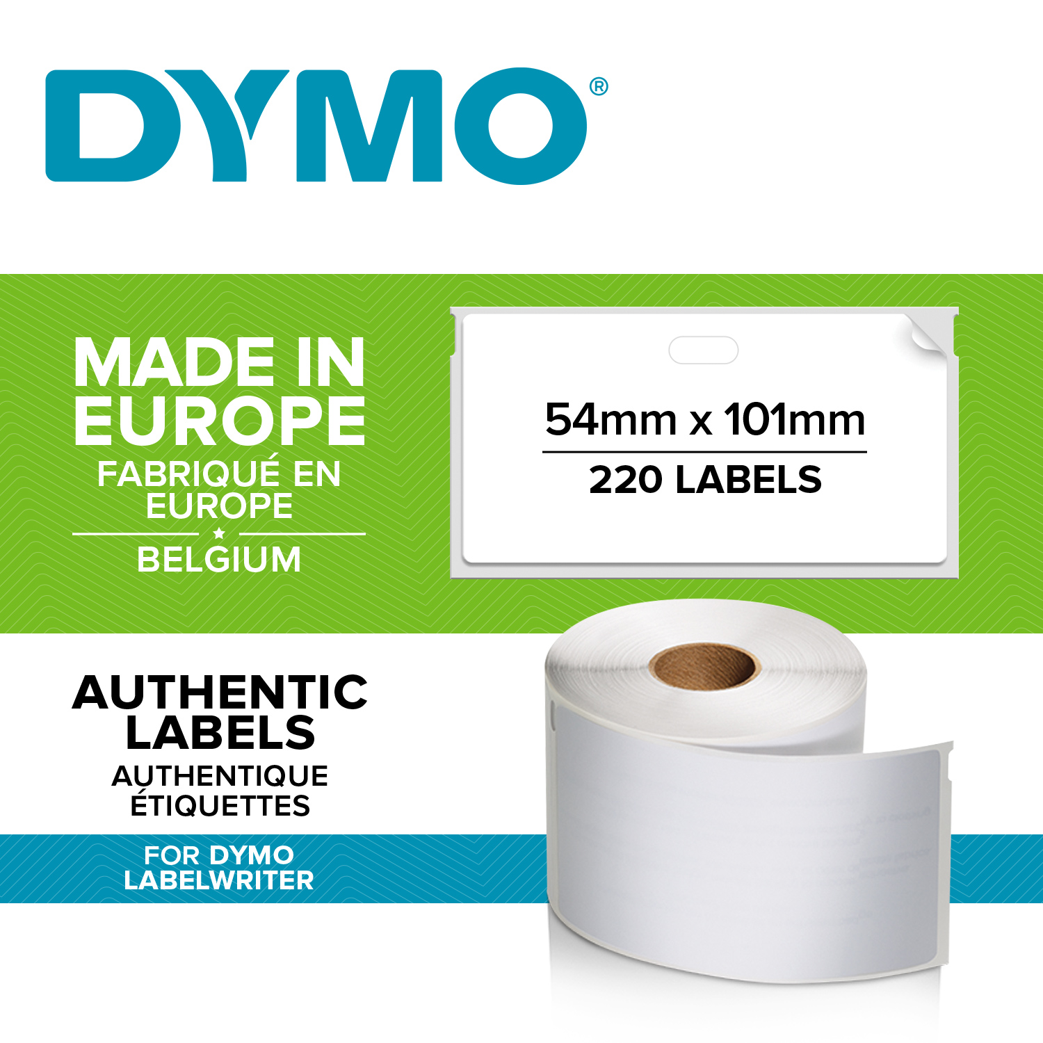 s0722430 Dymo White Black Print Label Roll, 101 mm Width, 220 Per Roll Qty, 101 mm