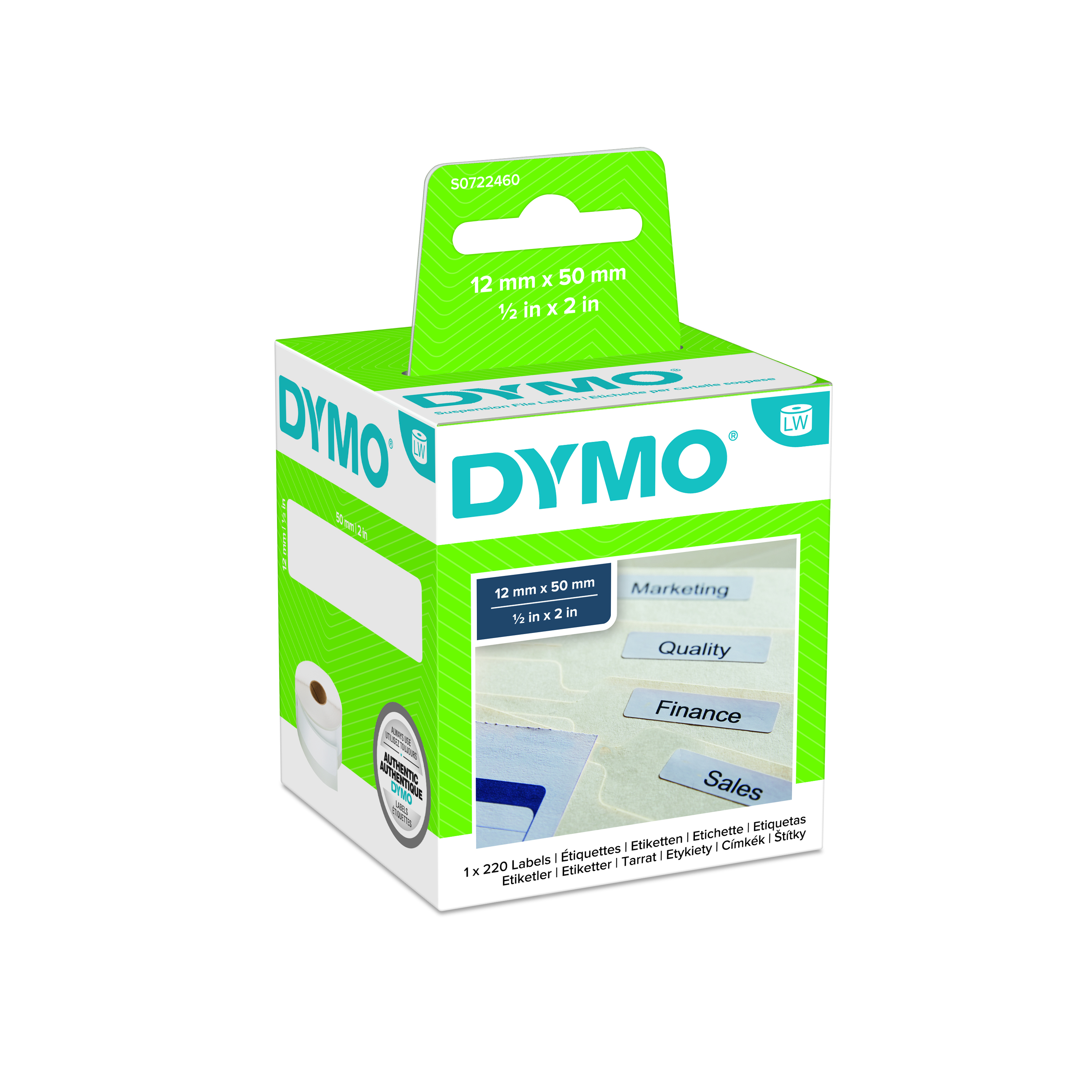 Dymo White Black Print Label Roll, 50 mm Width, 220 Per Roll Qty, 50 mm