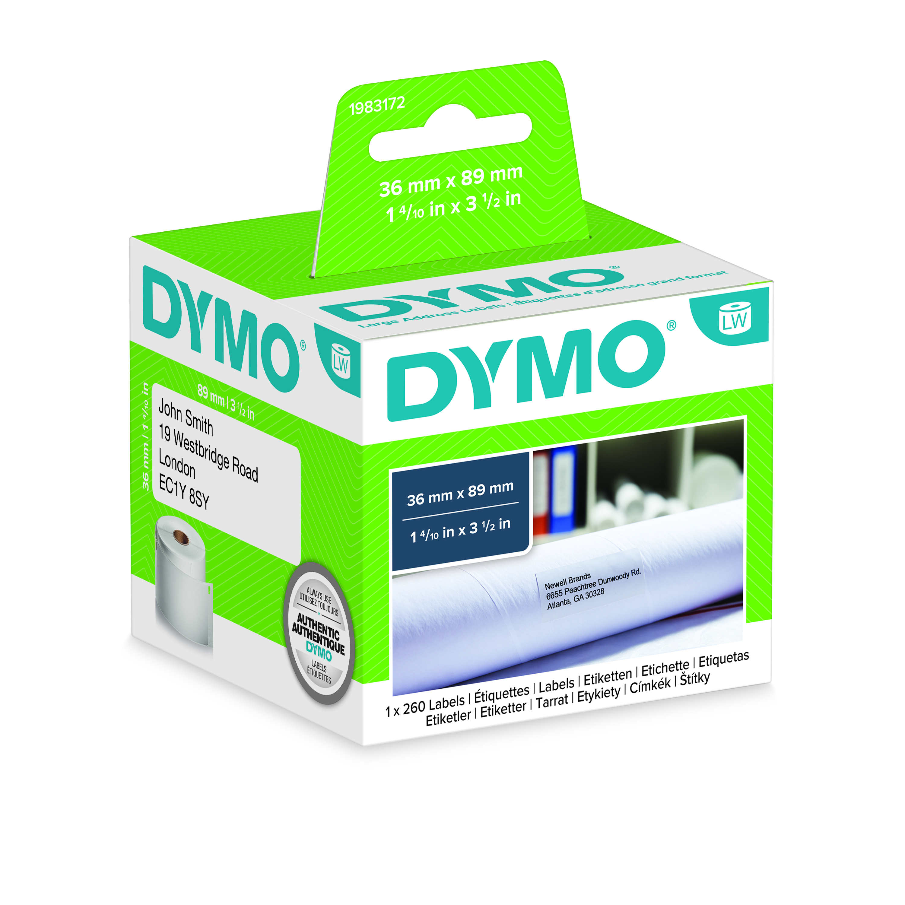 Dymo White Black Print Label Roll, 190 mm Width, 110 Per Roll Qty, 190 mm