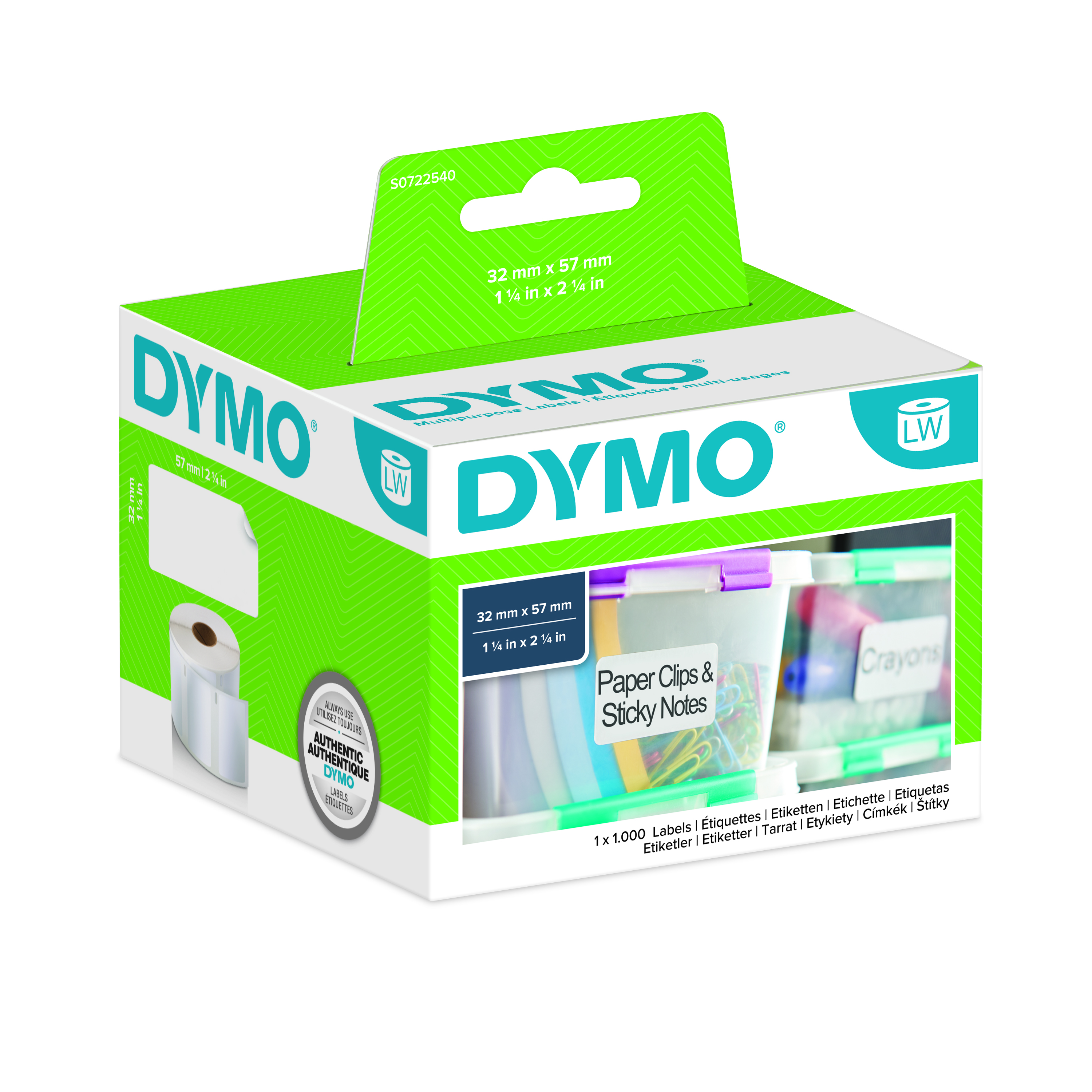Dymo White Black Print Label Roll, 57 mm Width, 1000 Per Roll Qty, 57 mm