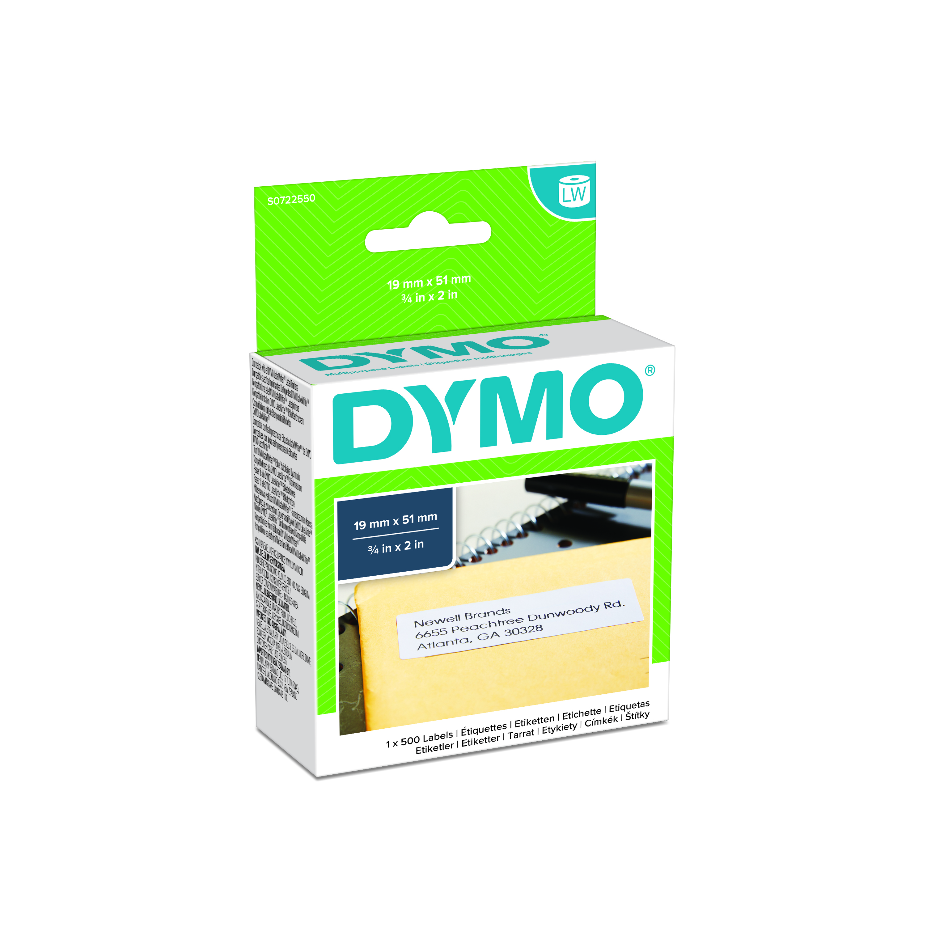 Dymo White Black Print Label Roll, 51 mm Width, 500 Per Roll Qty, 51 mm