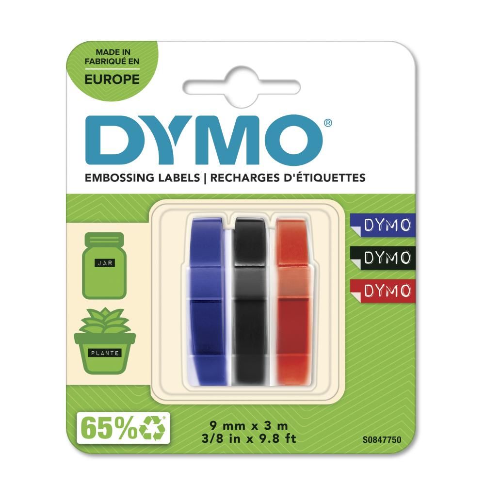 Dymo Black, Blue, Red on White Label Printer Tape, 3 m Length, 9 mm Width, 3 m Label Length, 9 mm Label Width