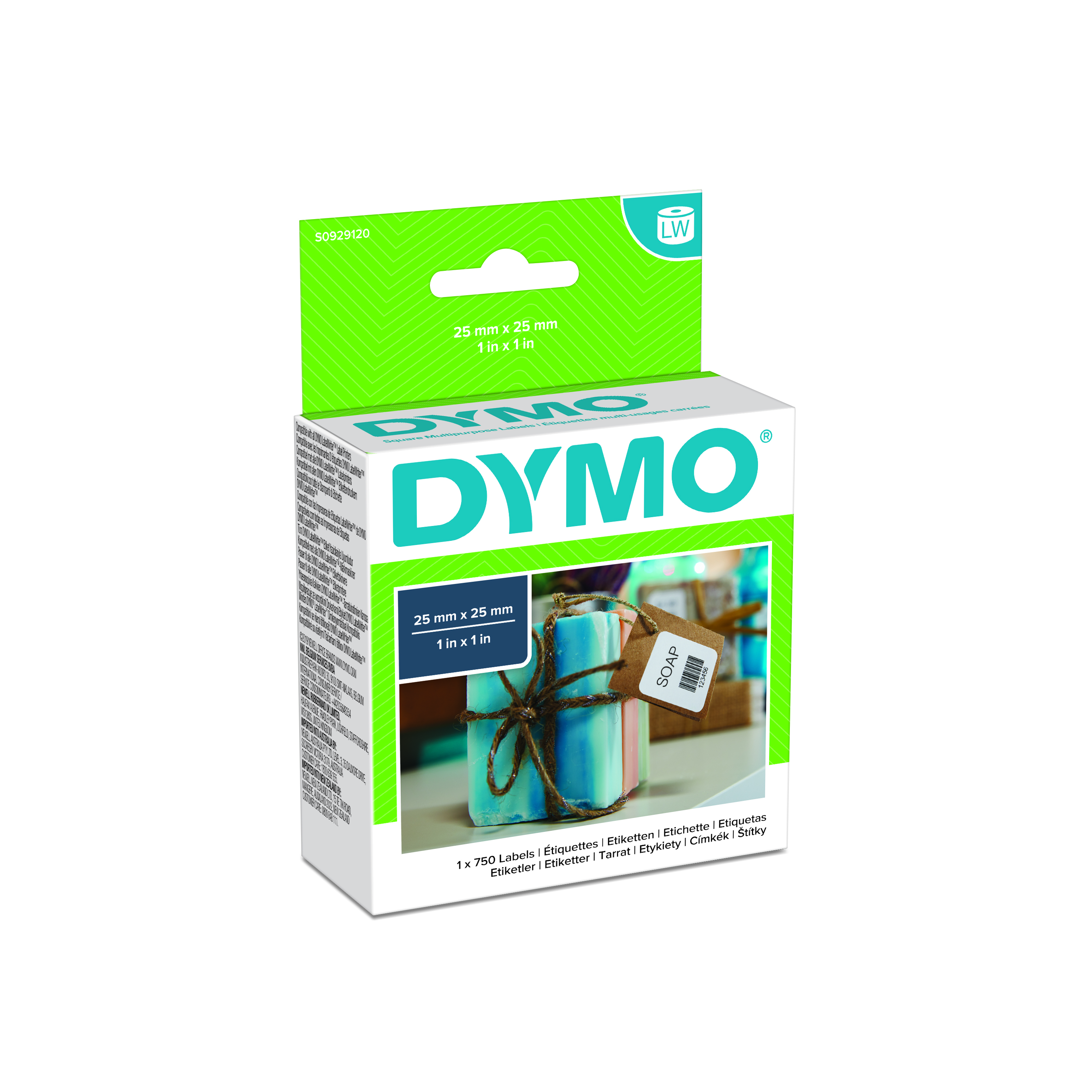 Dymo White Black Print Label Roll, 25 mm Width, 750 Per Roll Qty, 25 mm