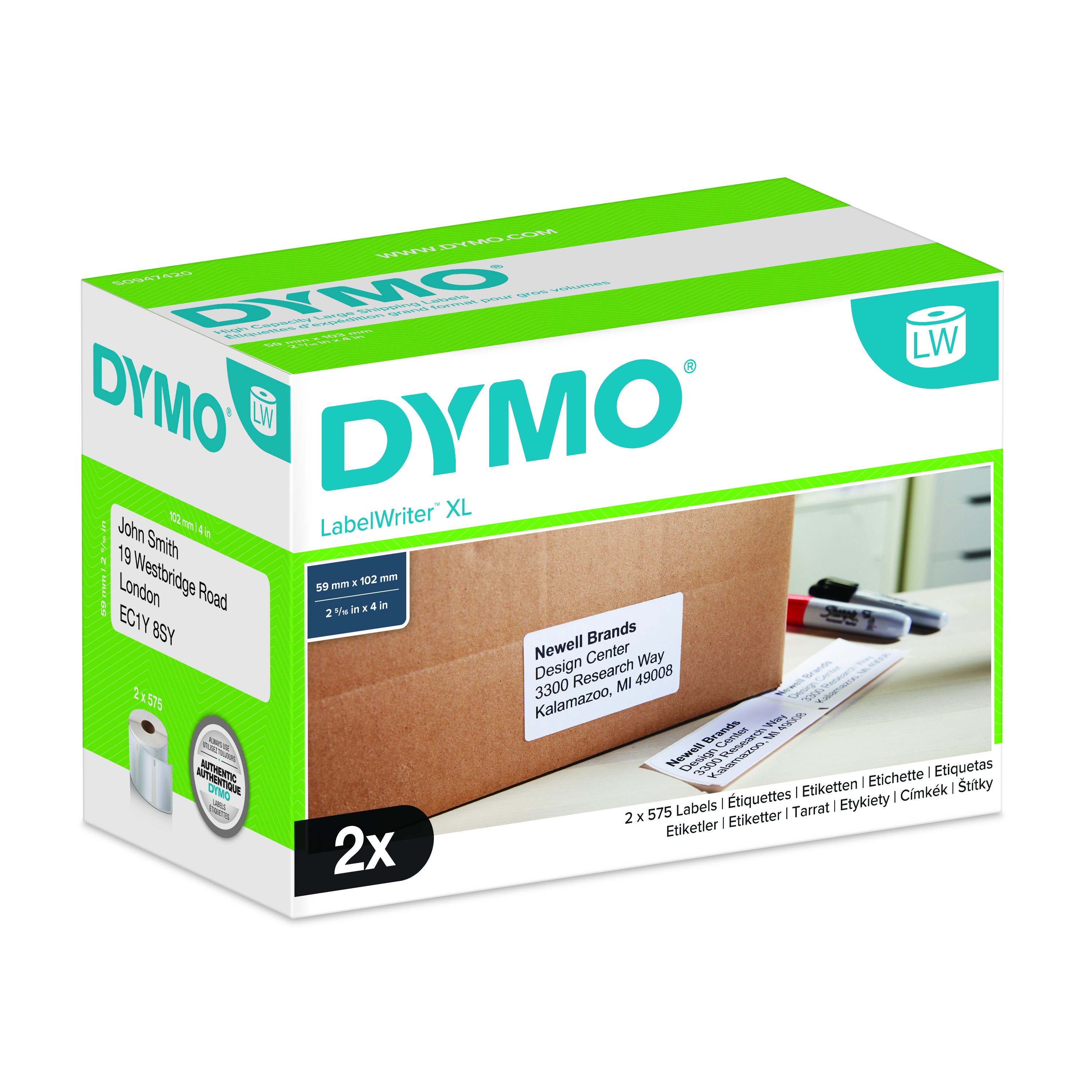Dymo White Black Print Label Roll, 102 mm Width, 575 Per Roll Qty, 102 mm