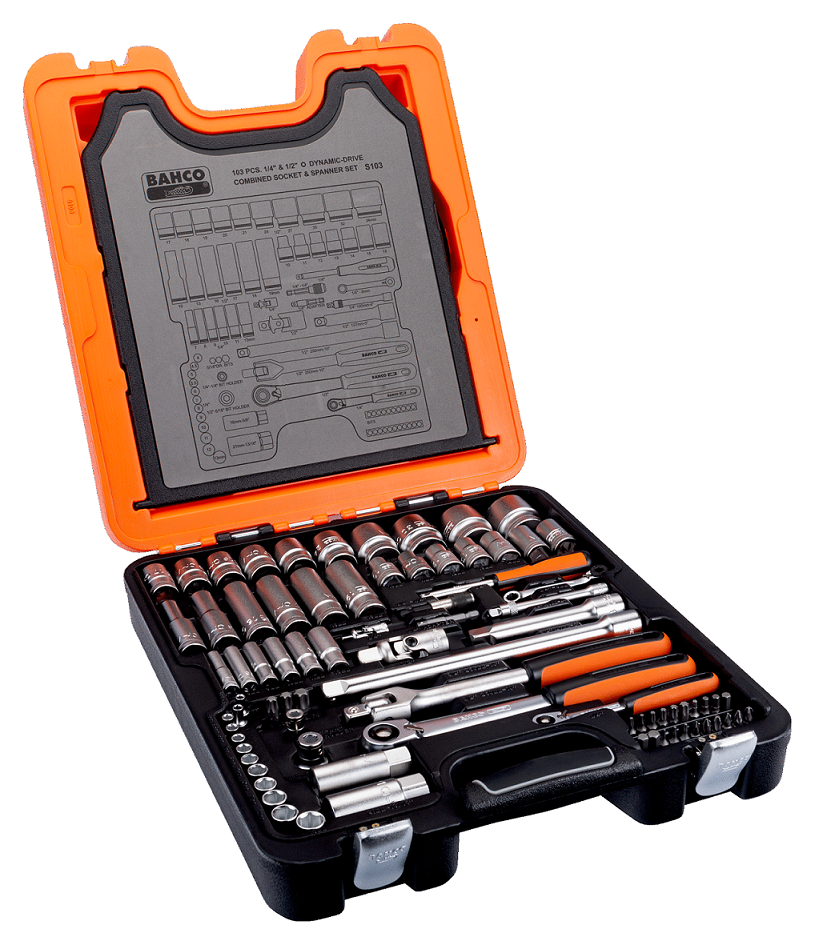 s103 Bahco 103-Piece 1/2 in, 1/4 in Hexagon, Plug Socket Socket Set