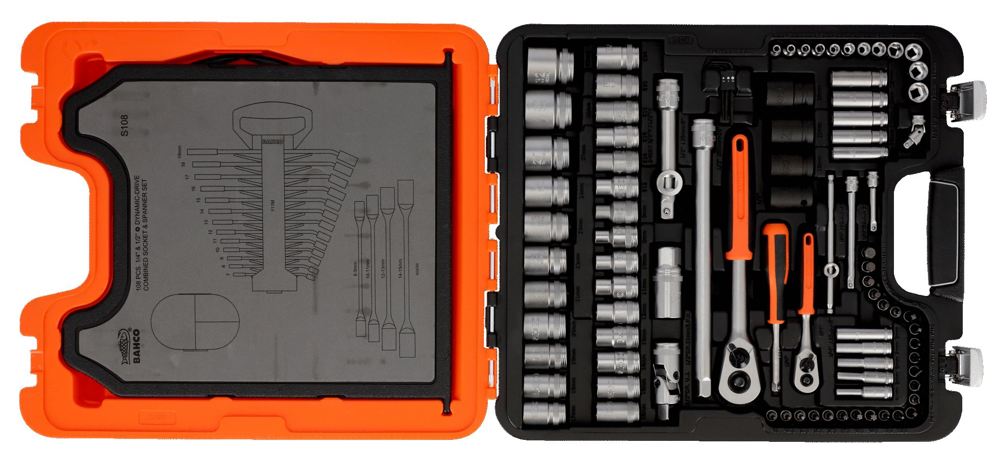 s108 Bahco 108-Piece 1/2 in, 1/4 in Standard Socket Set