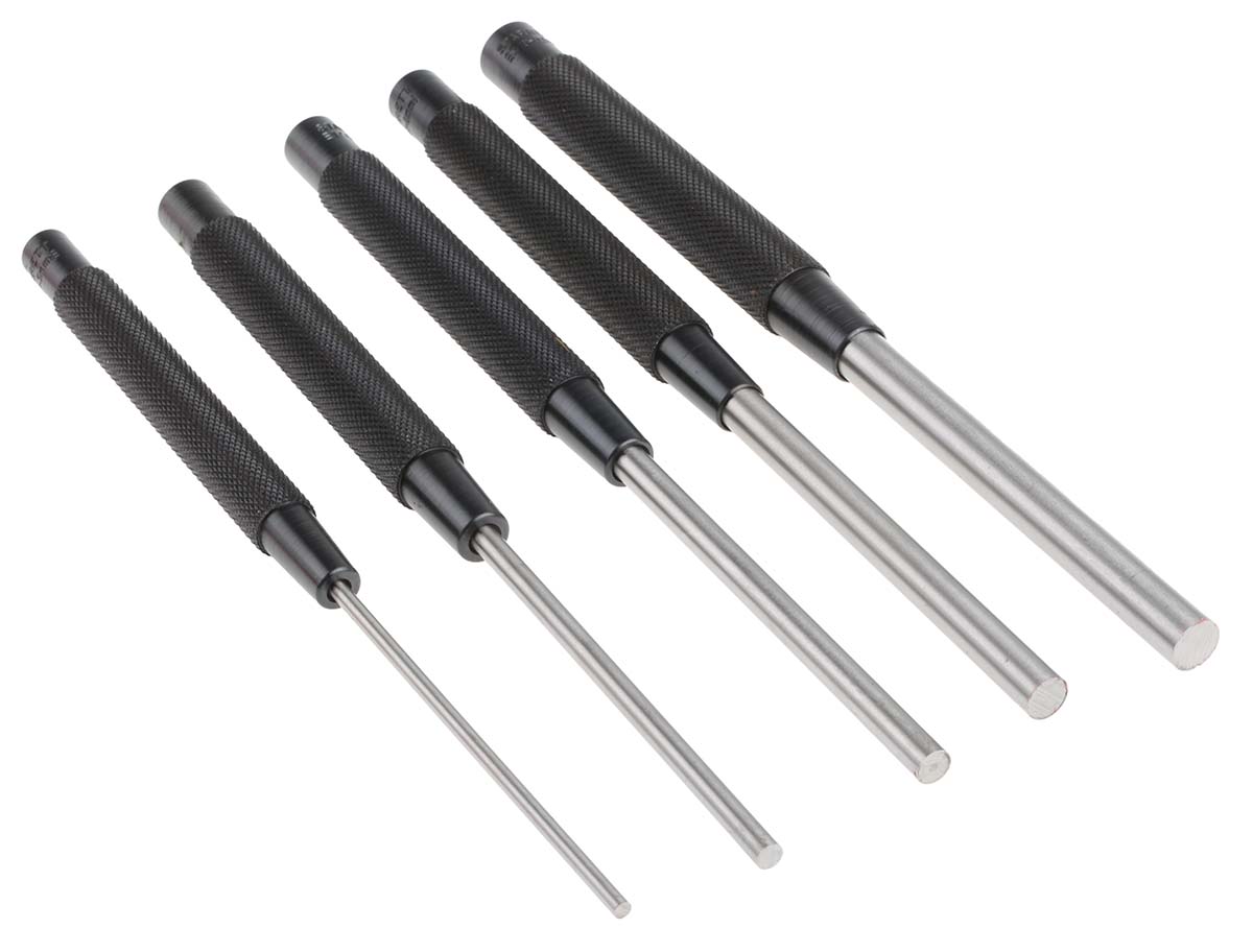 Starrett 5-Piece Punch Set, Pin Punch, 0.375in Shank
