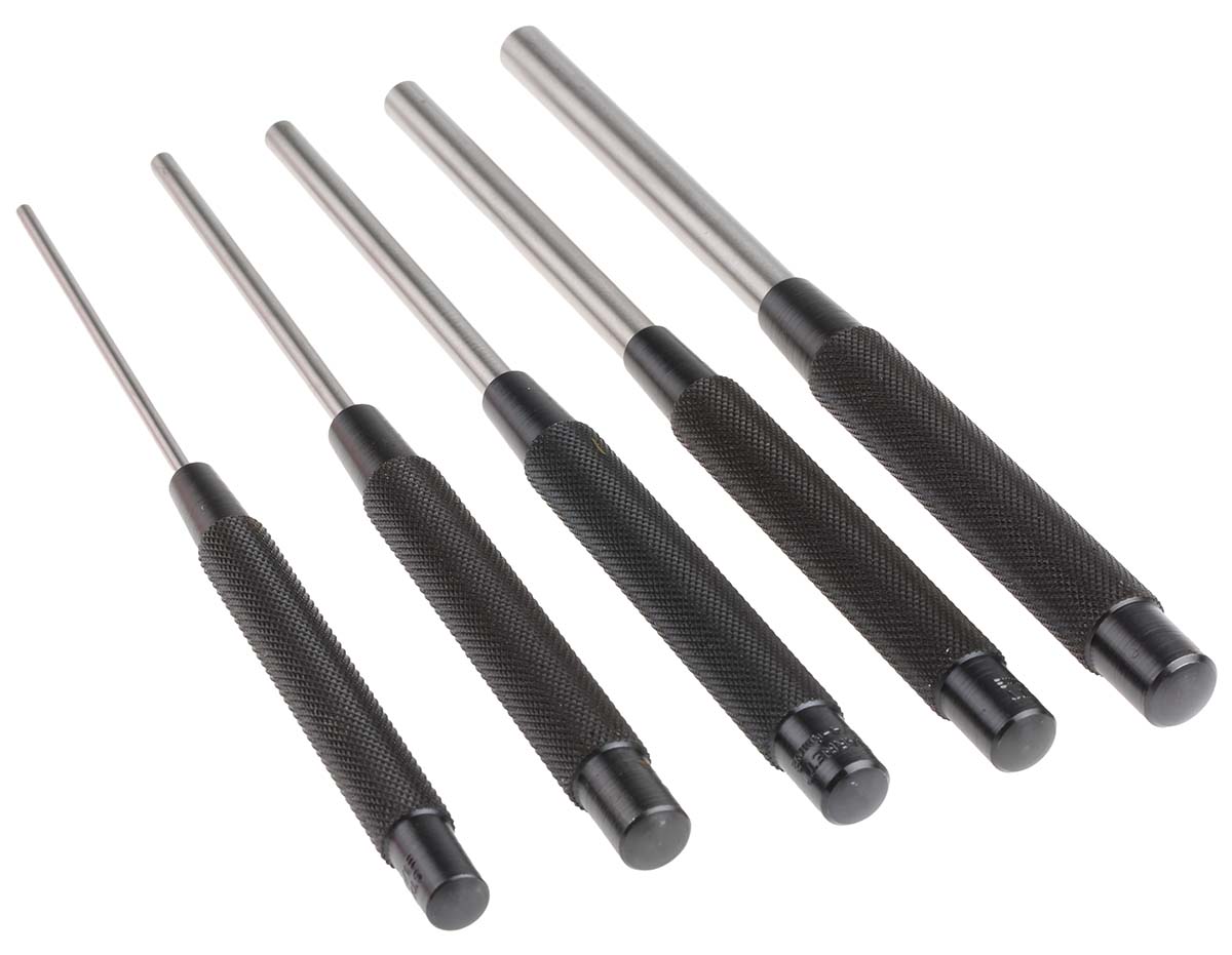 s248 Starrett 5-Piece Punch Set, Pin Punch, 0.375in Shank