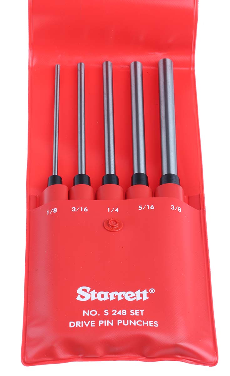 s248 Starrett 5-Piece Punch Set, Pin Punch, 0.375in Shank