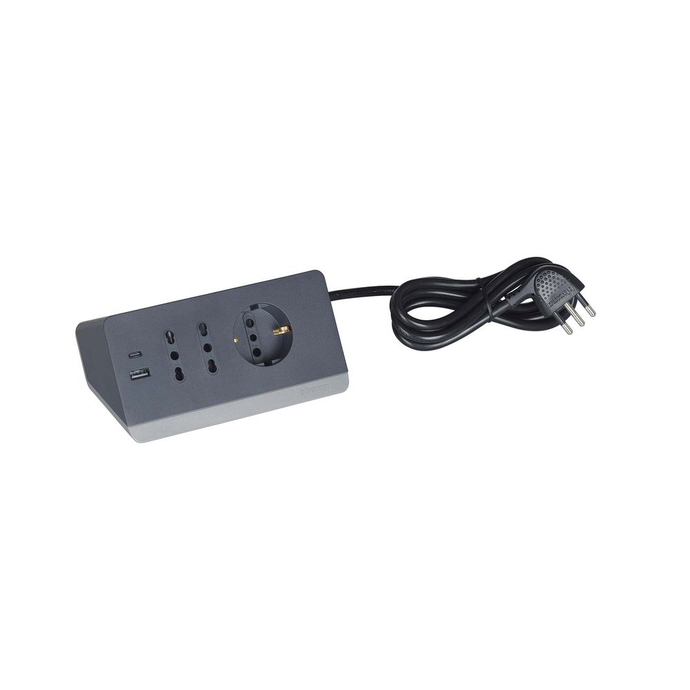 Bticino 2 m 5 Socket USB Type C, USB Type A, German, 2P+T Extension Socket, 250V ac