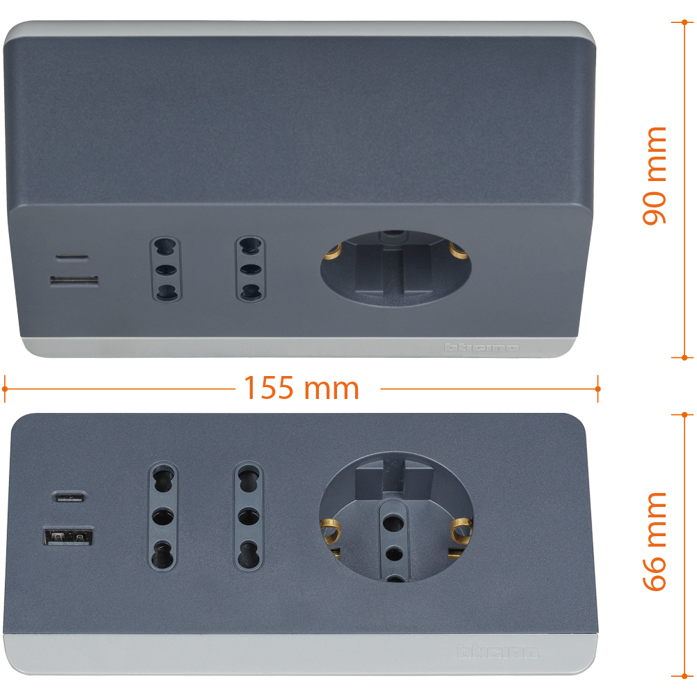 s3711gbu Bticino 2 m 5 Socket USB Type C, USB Type A, German, 2P+T Extension Socket, 250V ac