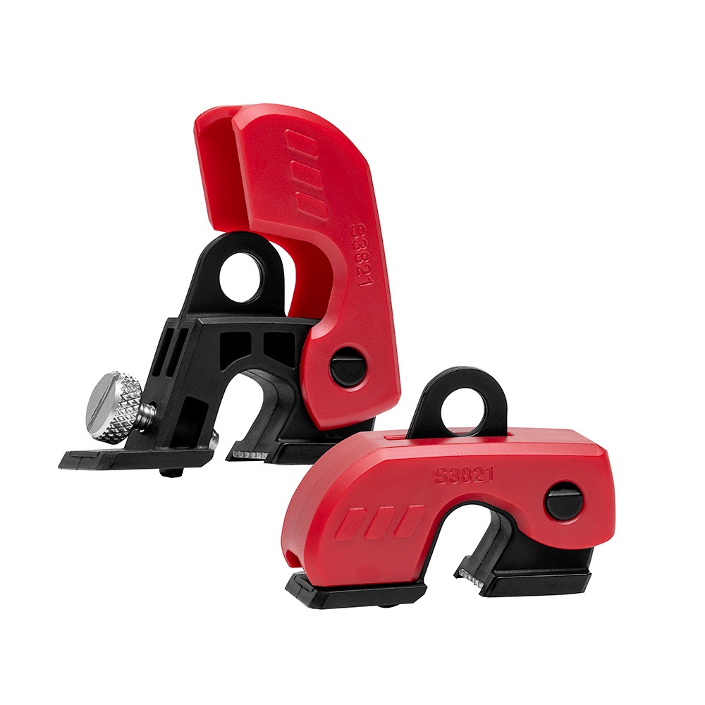 Master Lock Red Lockout Stainless Steel, Black Nylon, ABS Thermoplastic Circuit Breaker Lockout