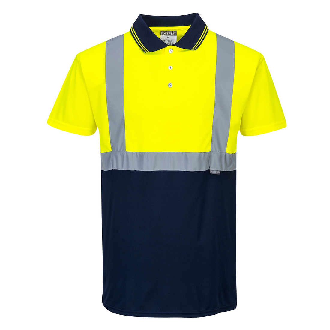 Portwest S479 Navy, Yellow Unisex Hi Vis Polo Shirt M