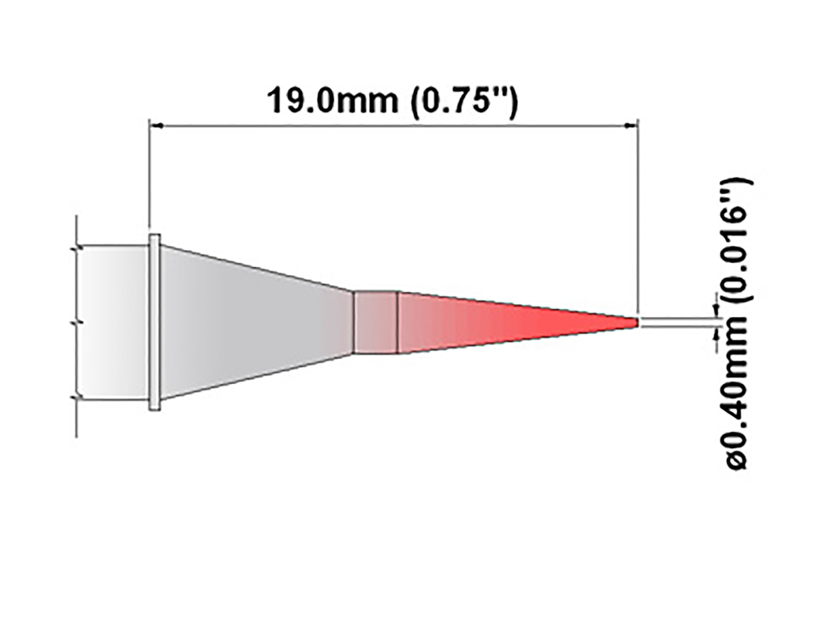 Thermaltronics 0.4 mm Straight Conical 19 mm Soldering Iron Tip for use with TMT-2000PS, SP200, MFR-PS1100, MFR-PS2200