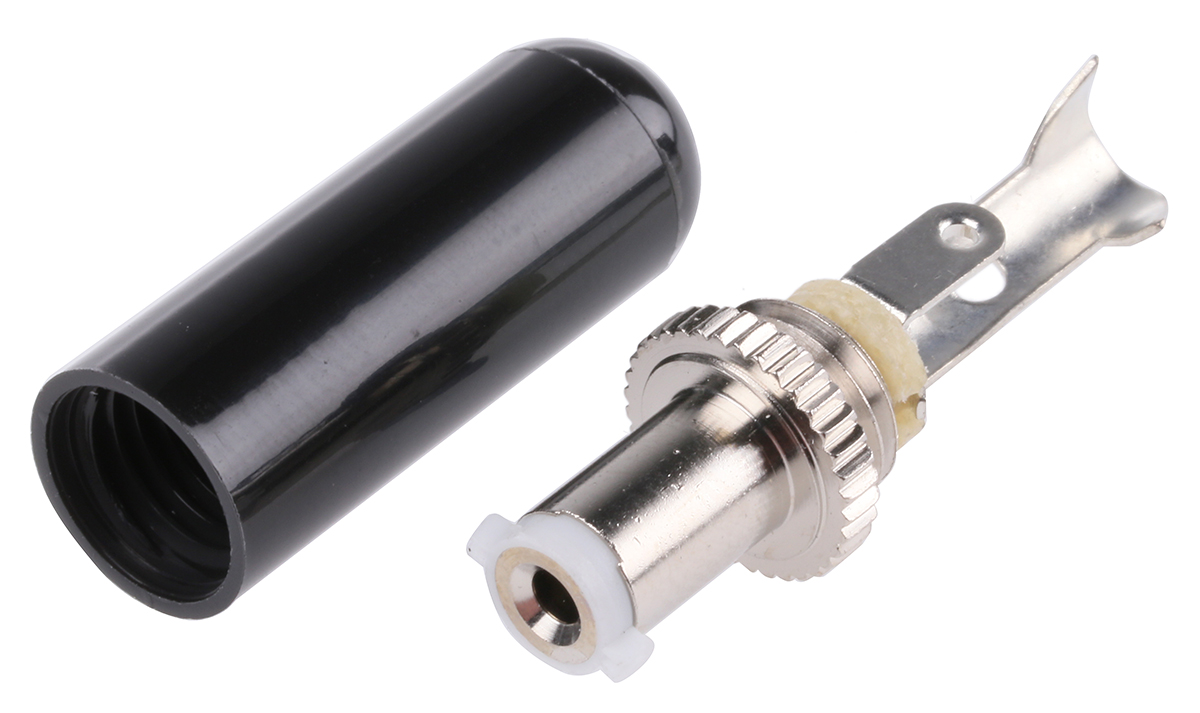 Switchcraft Straight DC Jack 5A, 24V, Cable, length 37 mm, Nickel