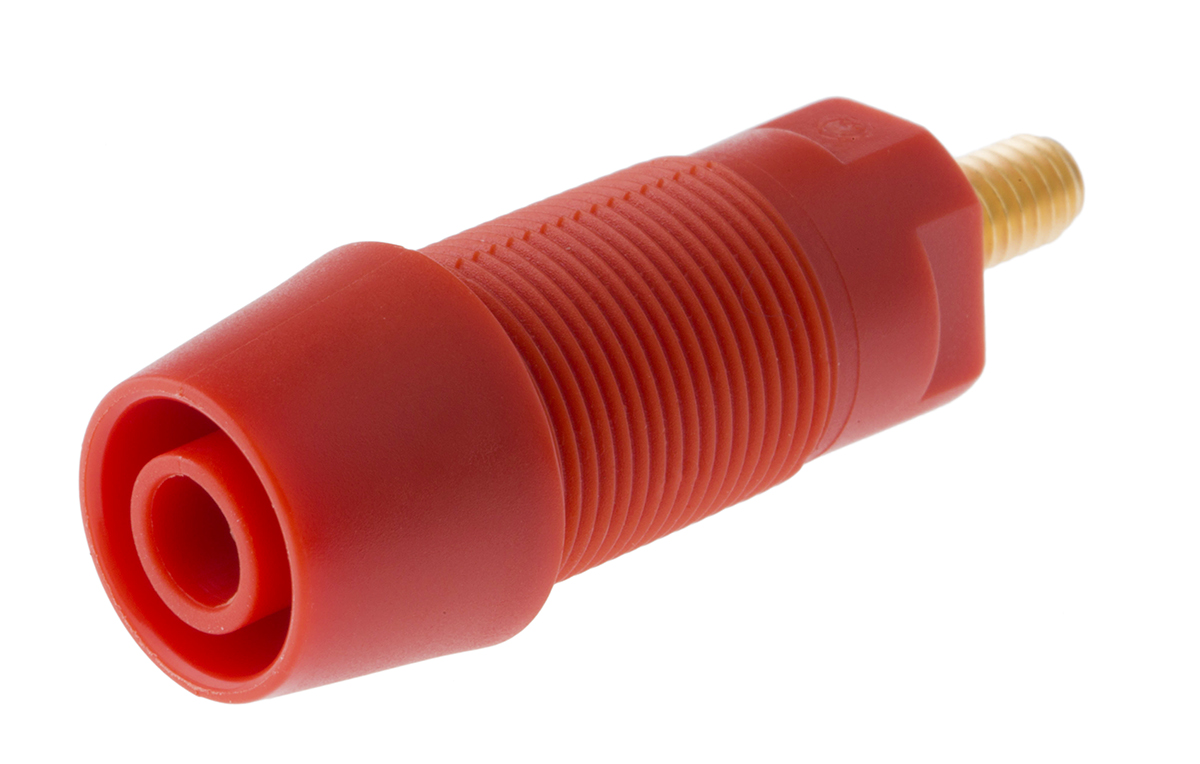 Schutzinger Female Banana Socket, 4 mm Connector, M4 Thread Termination, 1000V, 32A, Nickel, Gold Plating