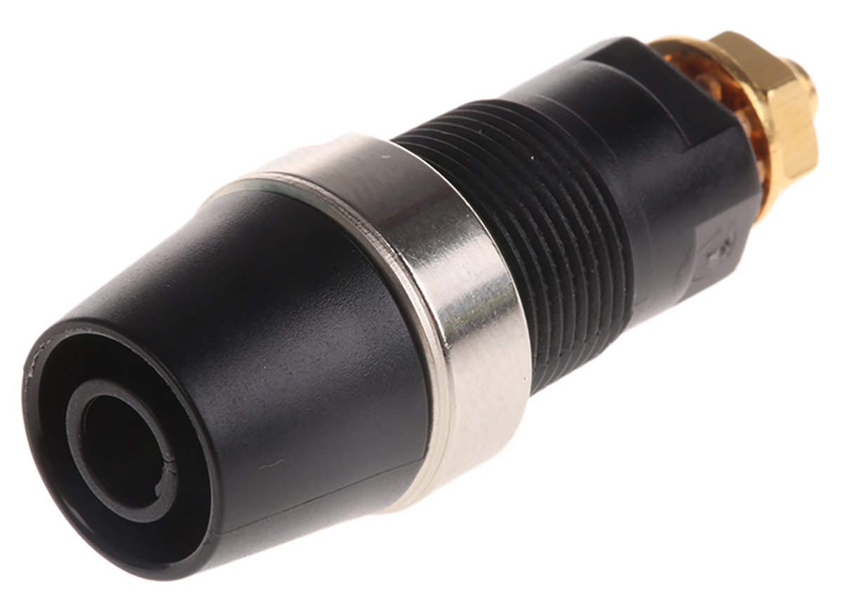 Schutzinger Black Female Banana Socket, 4 mm Connector, M4 Thread Termination, 1000V, 32A, Gold Plating