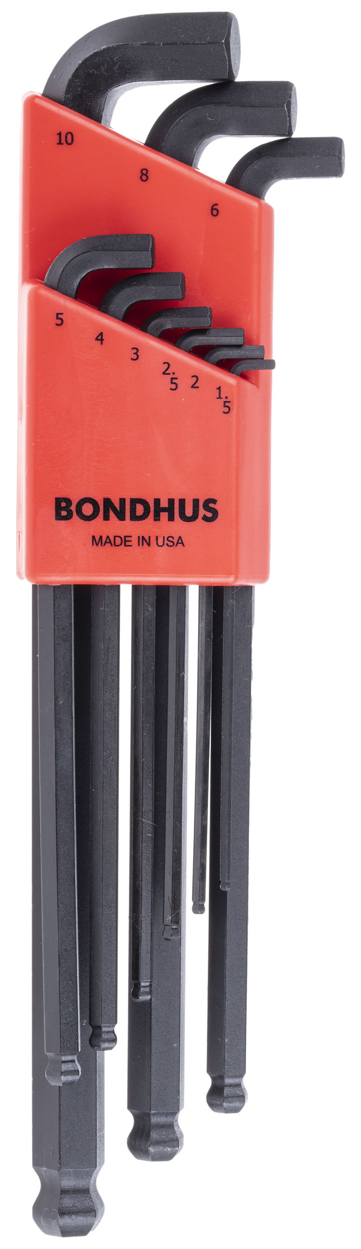 Bondhus 9 piece L Metric Hex Key Set, Hex size 1.5 → 10 mm