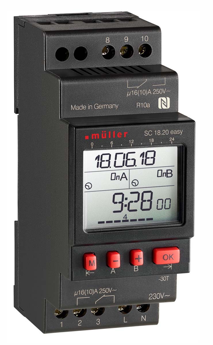 Muller Digital SC 18 DIN Rail Time Switch, 2-Channel 230V ac
