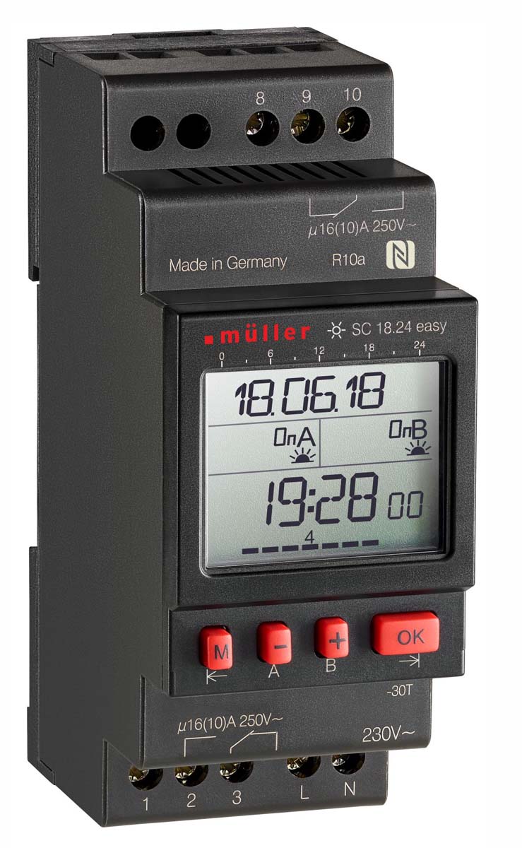 Muller Digital SC 18 DIN Rail Time Switch, 2-Channel 230V ac