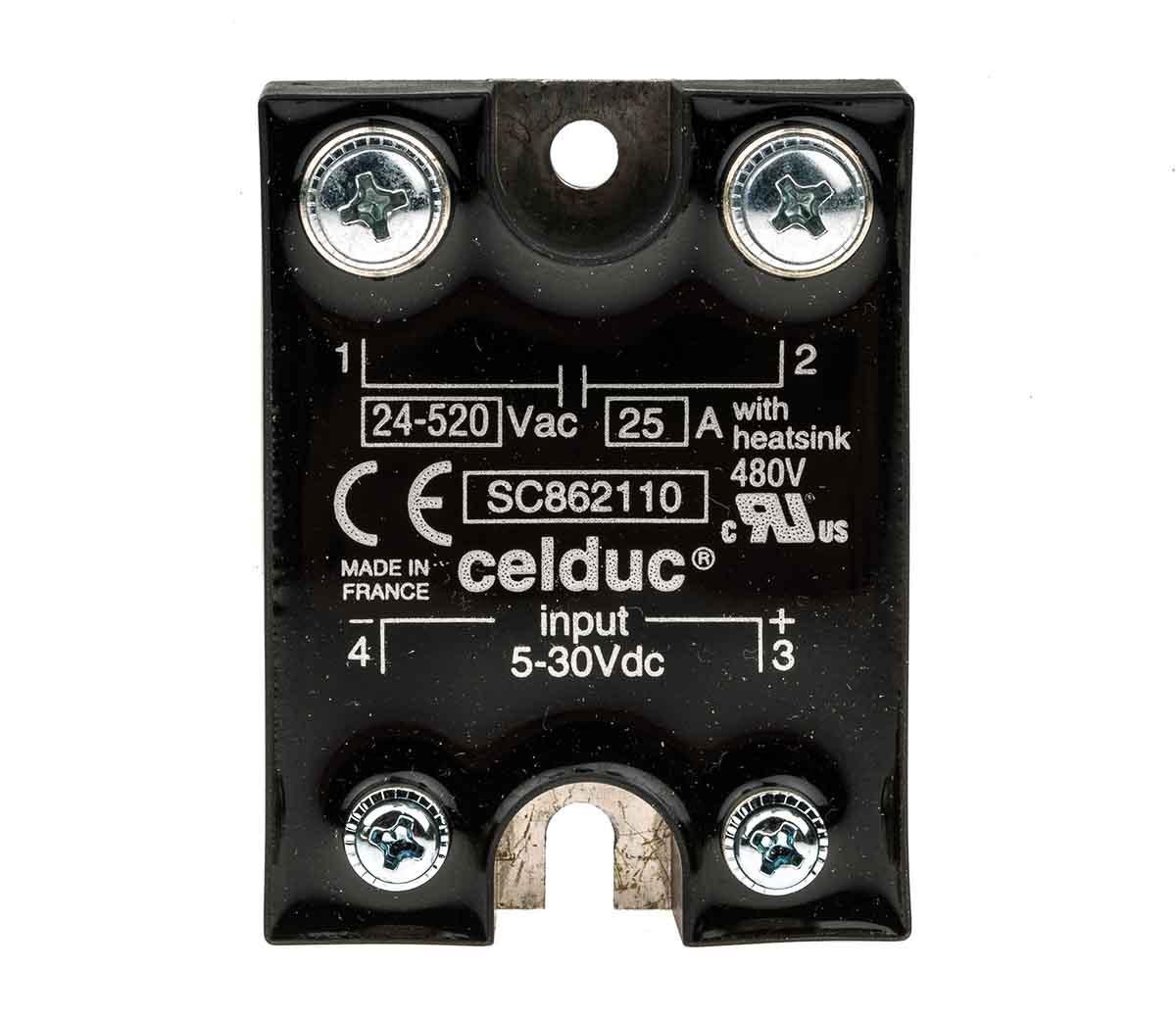 sc862110 Celduc SC862110 Series Solid State Relay, 25 A Load, Panel Mount, 400 V ac Load, 30V Control