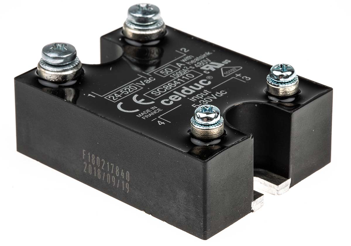 Celduc SC8 Series Solid State Relay, 50 A Load, Panel Mount, 520 Vrms Load, 30V dc Control