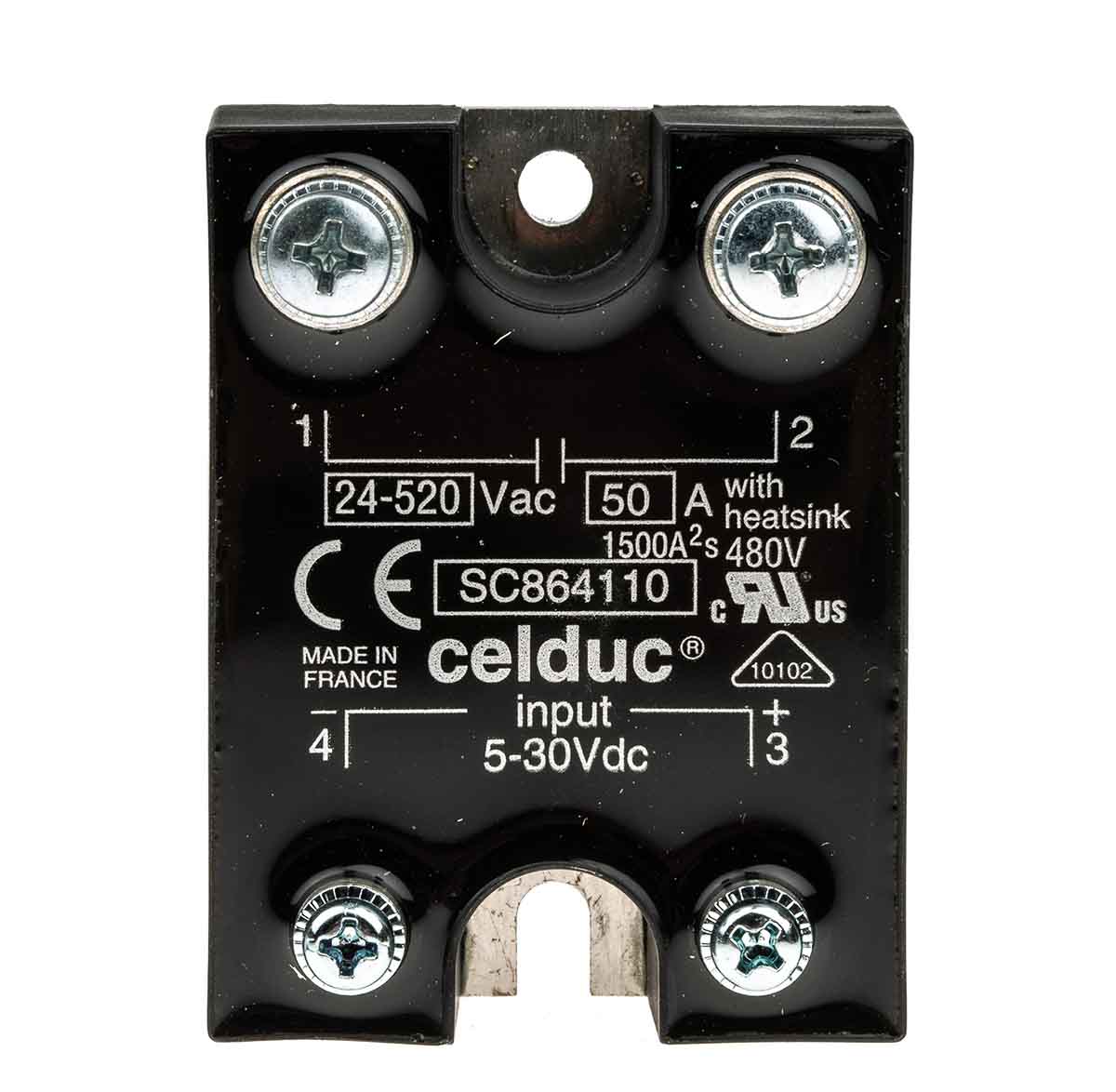sc864110 Celduc SC8 Series Solid State Relay, 50 A Load, Panel Mount, 520 Vrms Load, 30V dc Control