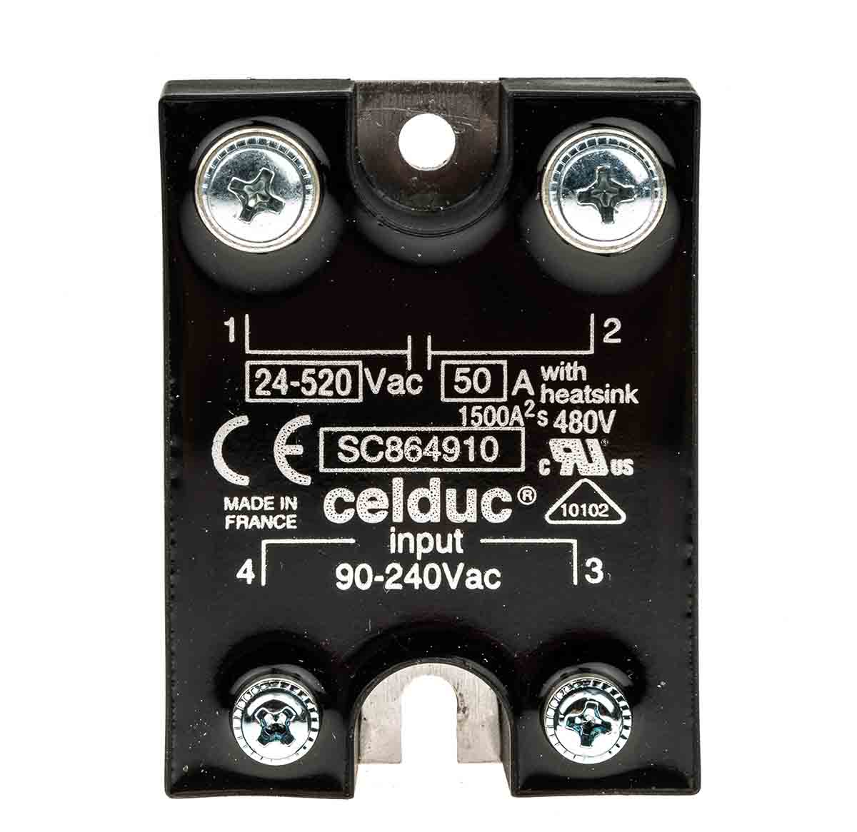 sc864910 Celduc SC8 Series Solid State Relay, 50 A Load, Panel Mount, 520 Vrms Load, 240V ac Control