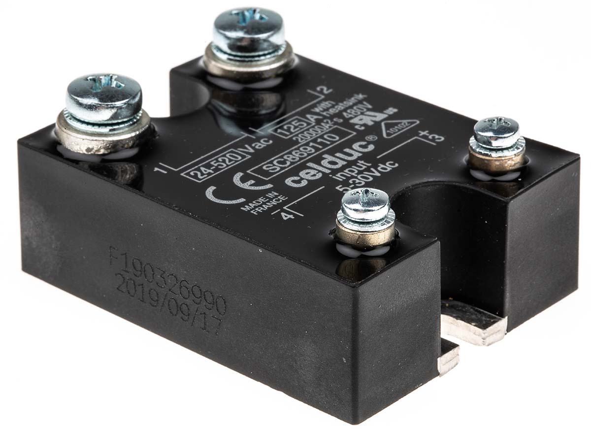 Celduc Solid State Relay, 125 A Load, DIN Rail Mount, 400 Vrms Load, 30V Control