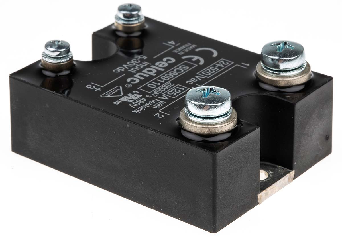 sc869110 Celduc Solid State Relay, 125 A Load, DIN Rail Mount, 400 Vrms Load, 30V Control