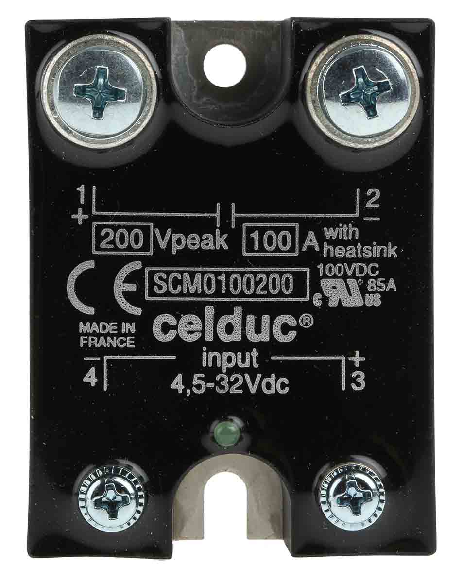 scm0100200 Celduc Solid State Relay, 100 A Load, DIN Rail Mount, 200 V Load, 32V Control