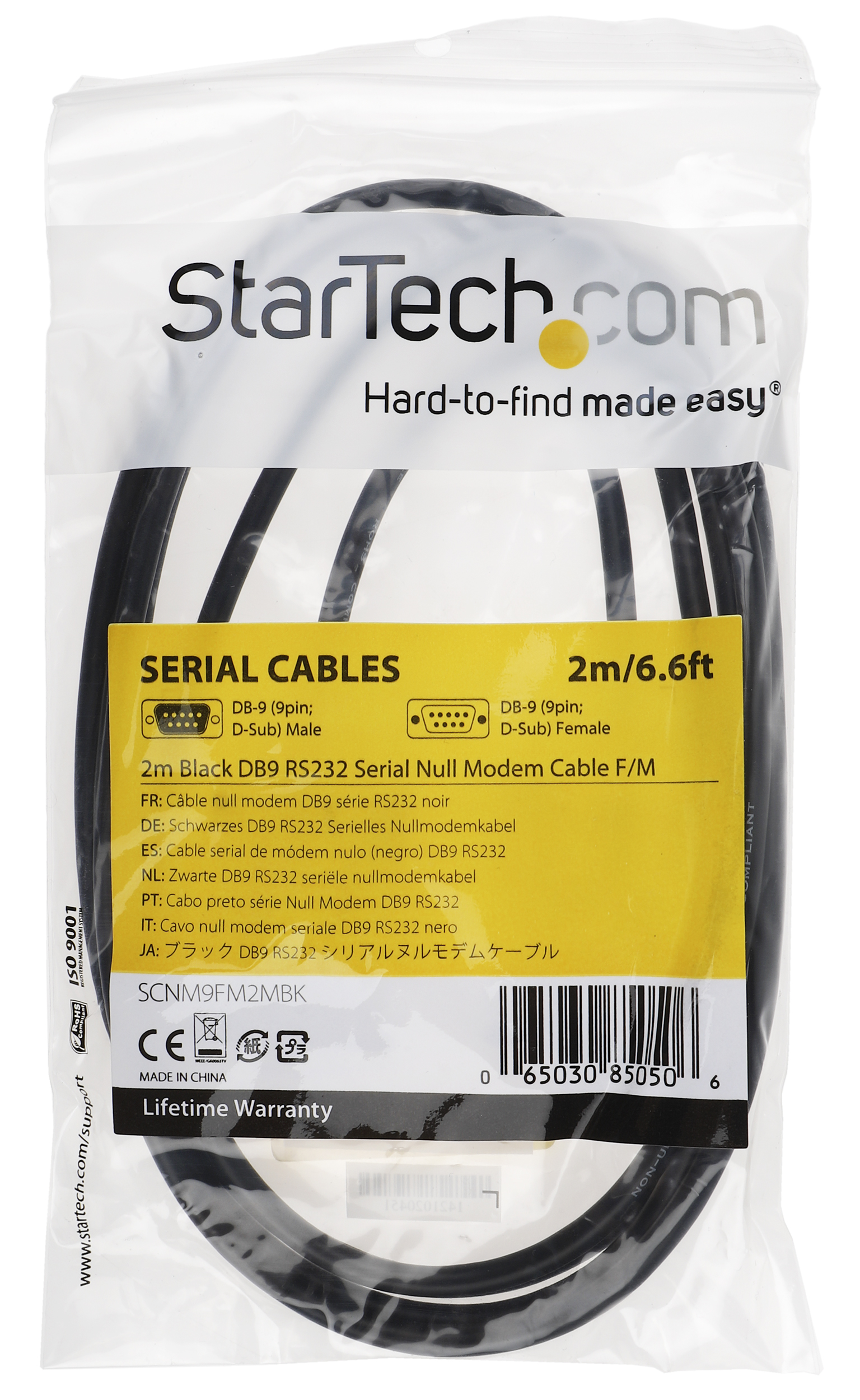 scnm9fm2mbk StarTech.com Female D-Sub 9-Pin to Male DB9 Serial Cable, 2 m Polyvinyl Chloride, SCNM Series