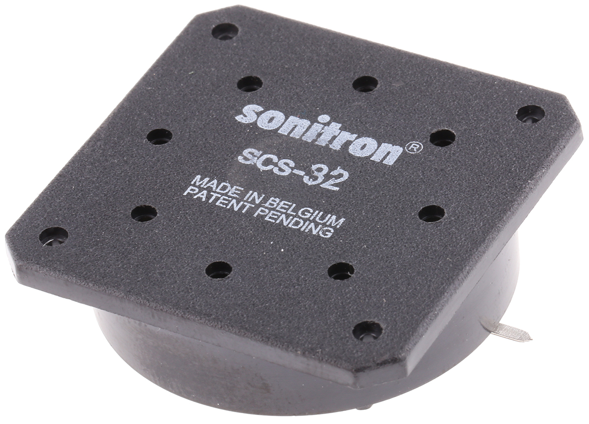Sonitron Piezoelectric Miniature Speaker, 80 dB 500 Hz, 66 nF 8 kHz, 5 V Pk-Pk 30 V Pk-Pk 9.7 mm