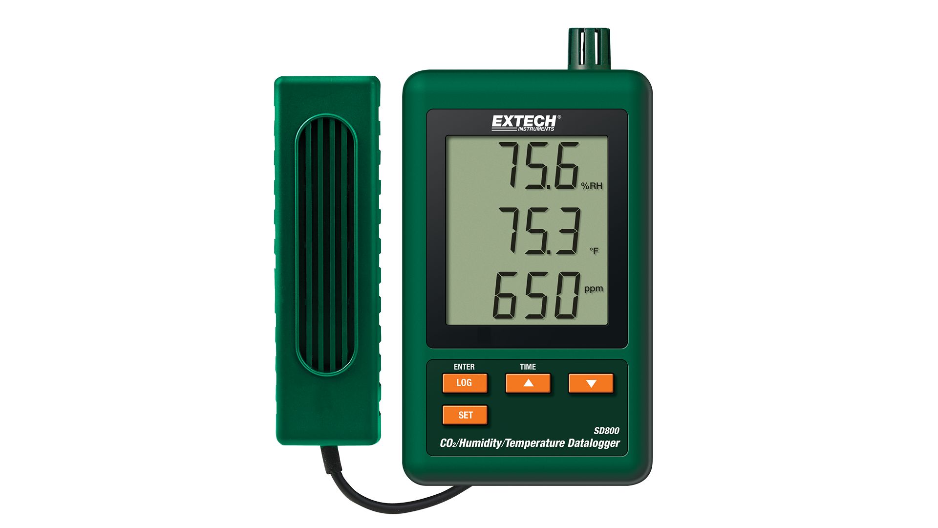 Extech SD800 Data Logging Air Quality Monitor 50 °C, 122 °F Max, 90 %RH Max, AC Adapter-Powered