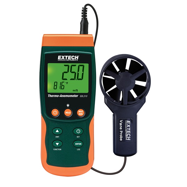 Extech SDL310 Vane Anemometer, Measures Air Velocity, 25 m/s