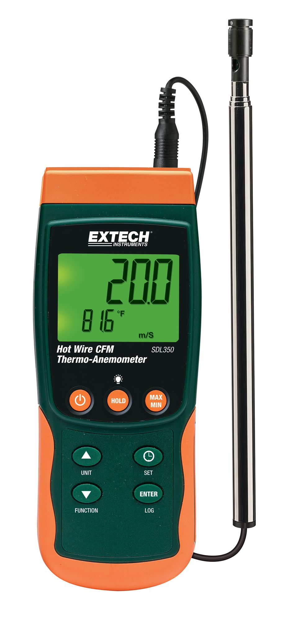 Extech SDL350 Rotary Vane Anemometer, Measures Air Velocity, 25 m/s