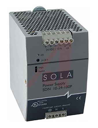 SolaHD SDN-P Switched Mode DIN Rail Power Supply 375 V dc, 264V ac AC/DC Input 28.5V dc, 10 A Output DC 240 W