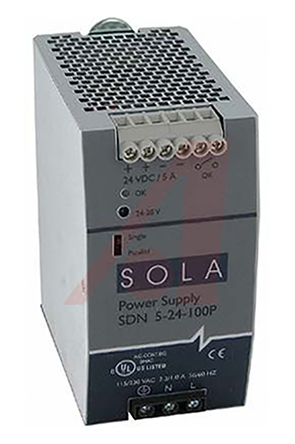 SolaHD SDN-P Switched Mode DIN Rail Power Supply 375 V dc, 264V ac AC/DC Input 28.5V dc, 5 A Output DC 120 W