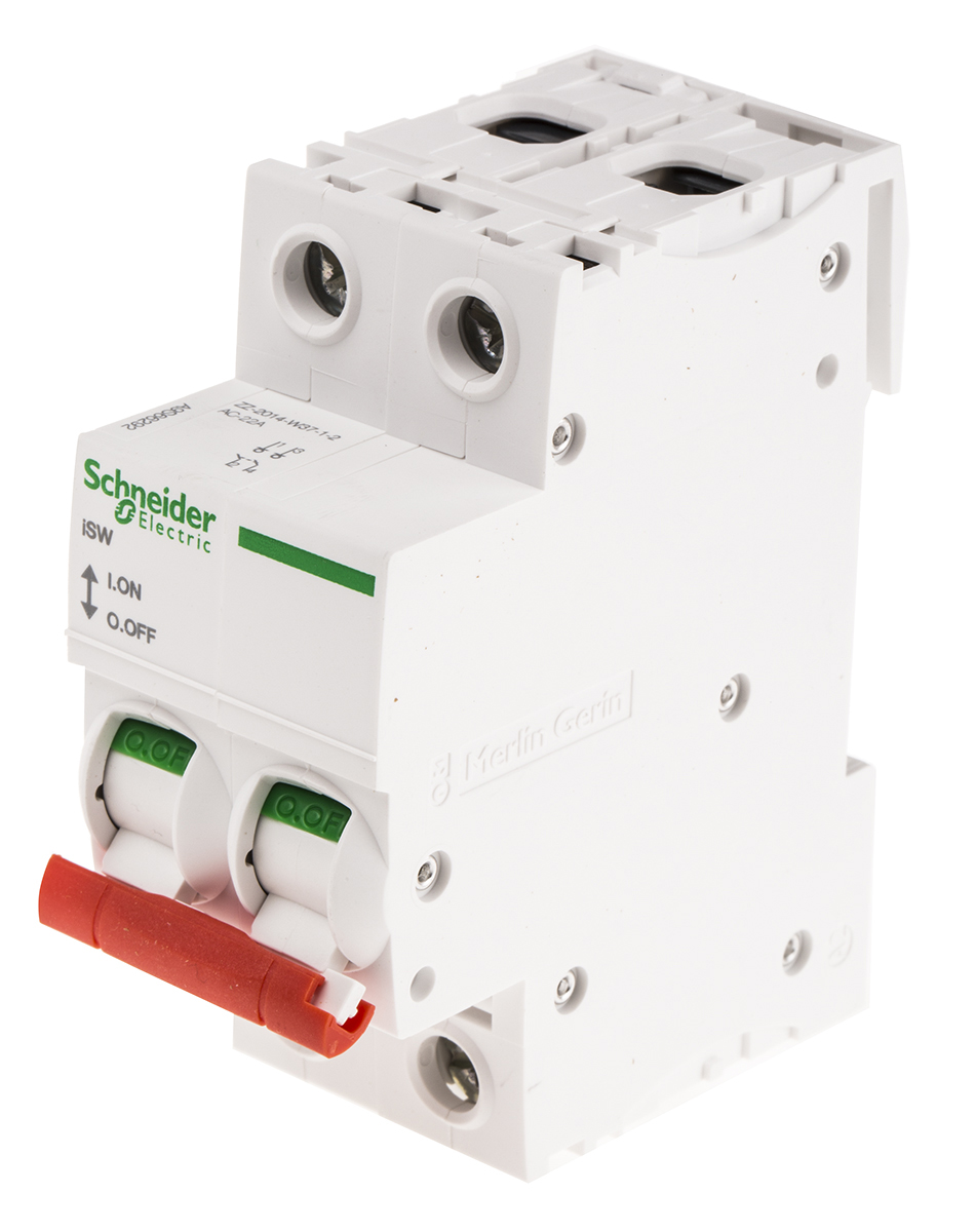 Schneider Electric Switch, Panel, DIN Rail 2P Switch Disconnector Circuit Trip for use with Acti 9 Isobar A type