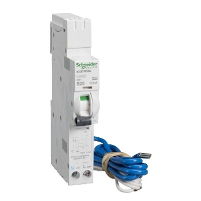 Schneider Electric Residual Current Circuit Breaker with Overload Protection, 25A Current Rating, 1-Pole, 30 mA Trip