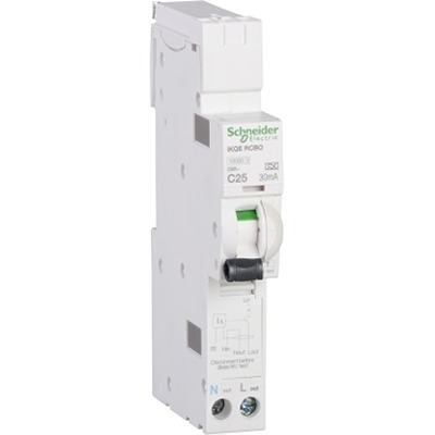 Schneider Electric Residual Current Circuit Breaker with Overload Protection, 25A Current Rating, 1-Pole, 30 mA Trip