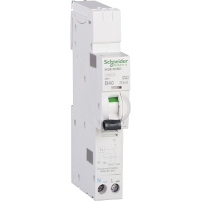 Schneider Electric Residual Current Circuit Breaker with Overload Protection, 40A Current Rating, 1-Pole, 30 mA Trip