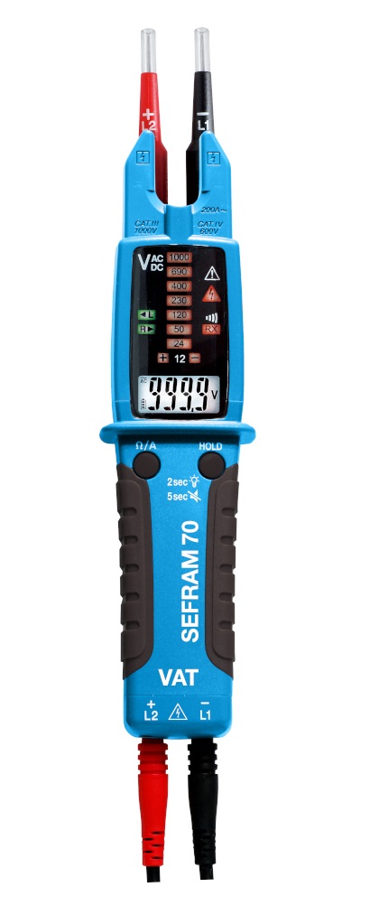 Sefram, Digital Voltage Tester, 1000V Continuity Check, Battery Powered Tensilica LX6 RSCAL, SEFRAM70