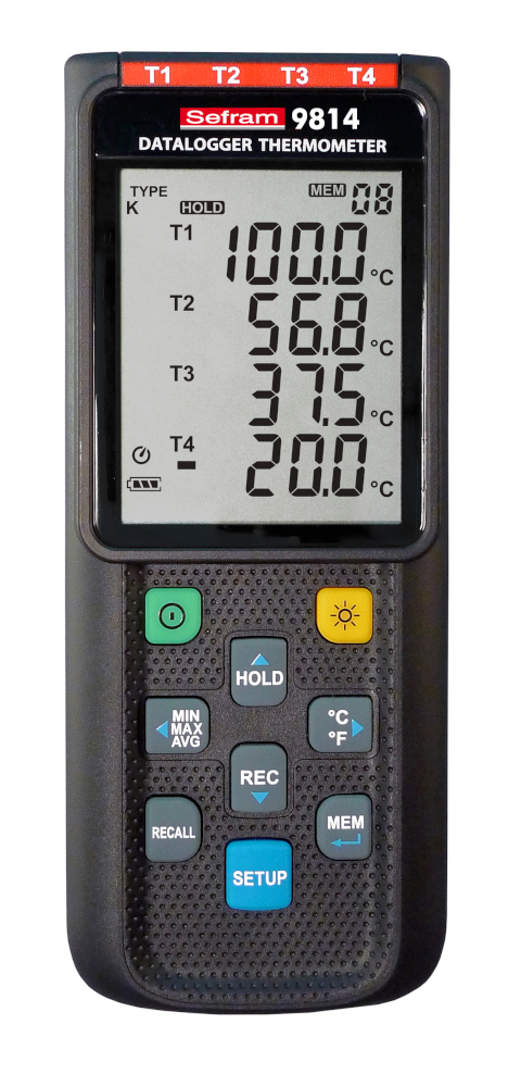 Sefram SEFRAM9814 Desk Digital Thermometer, Type T, K, Type E, Type J Probe, 4 Input(s), 1372 °C Max, 0.1% of