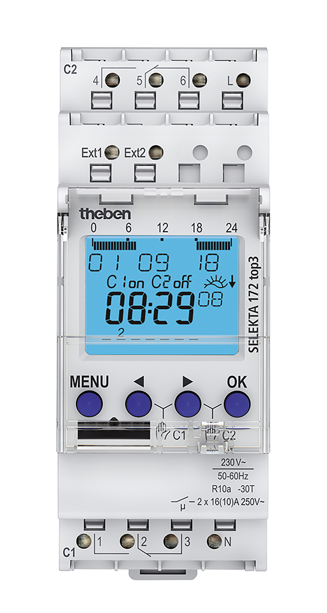 Theben Digital SELEKTA 172 Top3 DIN Rail Time Switch, 1-Channel 230 V ac