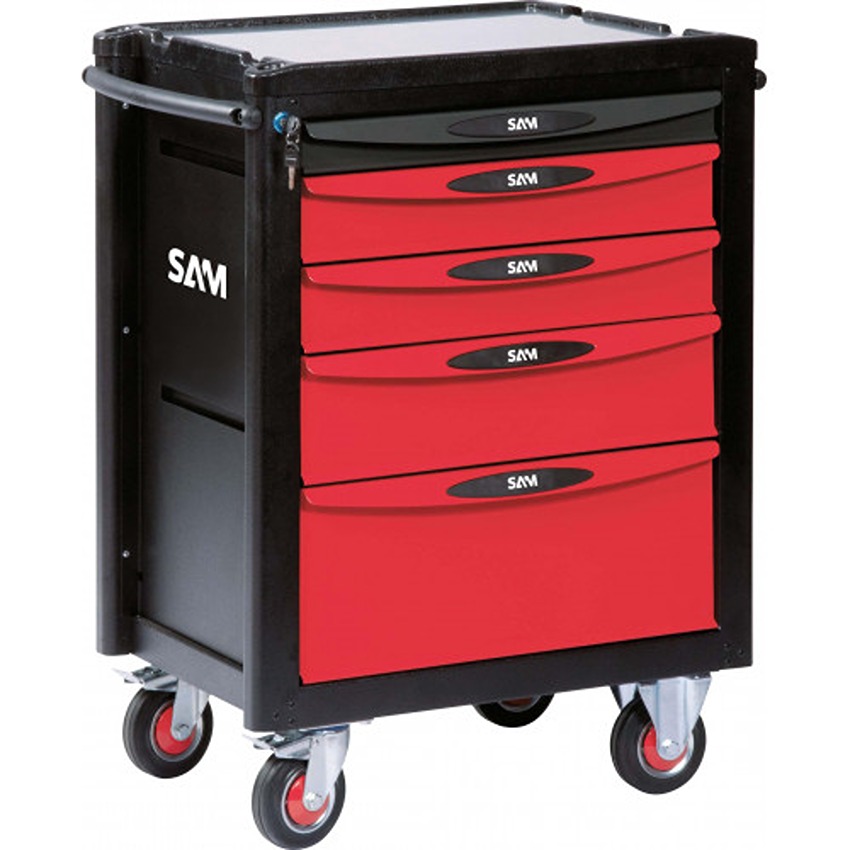 SAM 5 Drawer Wheeled Roller Cabinet, Aluminium