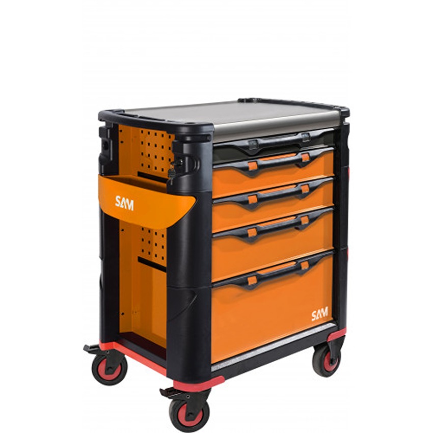 SAM 5 Drawer Wheeled Roller Cabinet, Sheet Metal