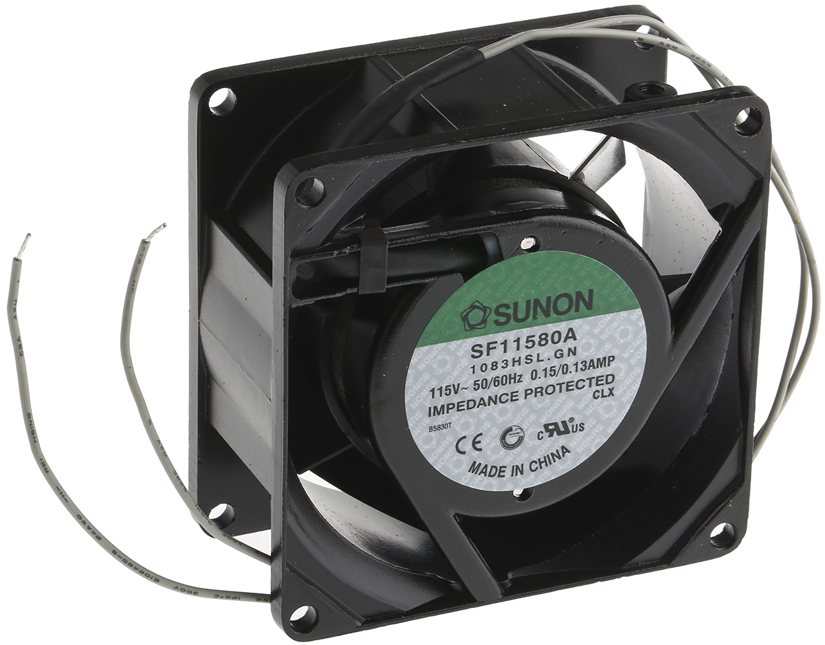 Sunon SF Series Axial Fan, 115V ac, 39.1 m³/h, 12 W, 130 mA Max 80 mm, 80mm, 38 mm