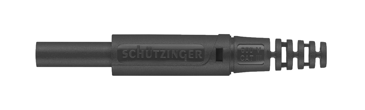 Schutzinger Black Male Banana Connector, 2 mm Connector, Crimp Termination, 600V, 10A, Gold, Nickel Plating