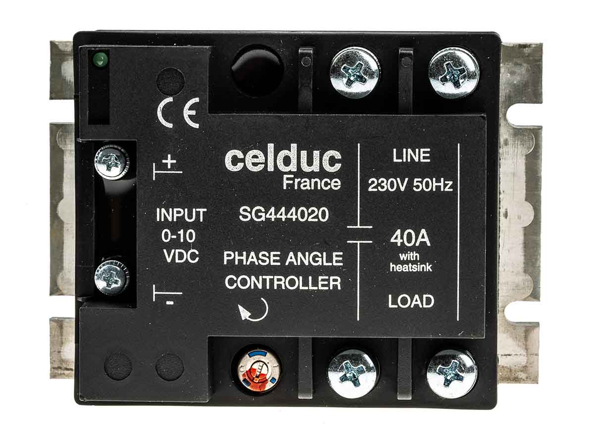 sg444020 Celduc SG4 Series Solid State Relay, 40 A Load, DIN Rail Mount, 265 Vrms Load, 10V dc Control
